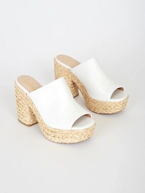 Lulus Women’s Size 7 Ervyn White Raffia Platform Slide Mule Summer Sandals